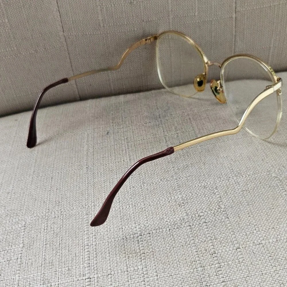 Vintage Women Eyeglasses Gold Tone Big Face Half Rim Glasses Eye Wear